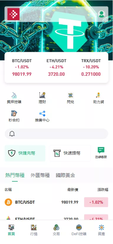 DApp多功能综合交易所源码/虚拟币+外汇+贵金属/秒合约/DeFi挖矿/USDT贷款 - 灵犀海外源码-灵犀海外源码